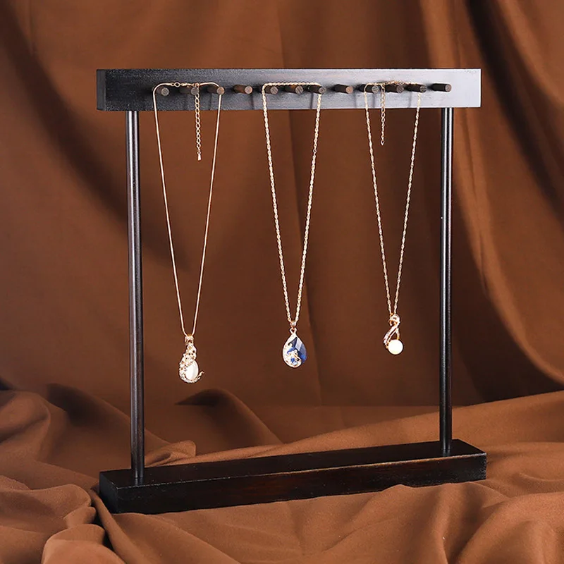 Black 12/13/24 Hooks Wooden Necklace Jewellery Display Props Walnut/Oak Wooden Jewelry Stand Bracelets Watches Display Stand