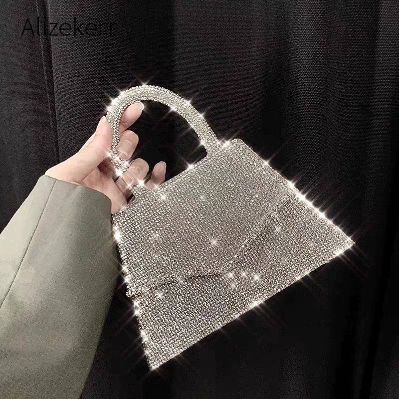 Bolsa de mão feminina luxuosa com strass, bolsa de mão brilhante para festa e jantar, 2020