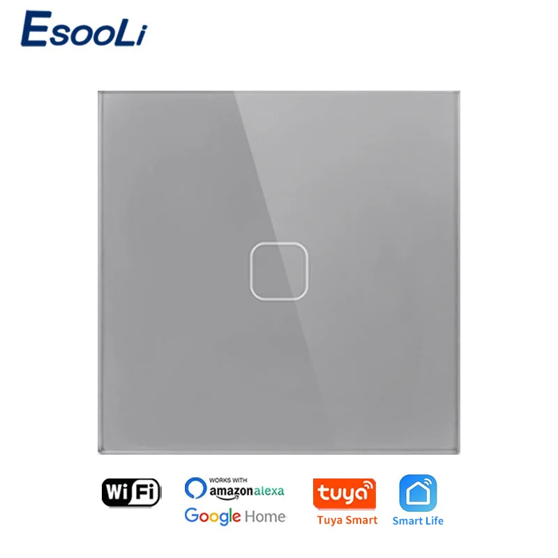 EsooLi Tuya Smart Leben Glas Panel EU/UK Standard Touch Schalter Null/Einzel Feuer Linie Voice Control Licht wireless Wand Schalter