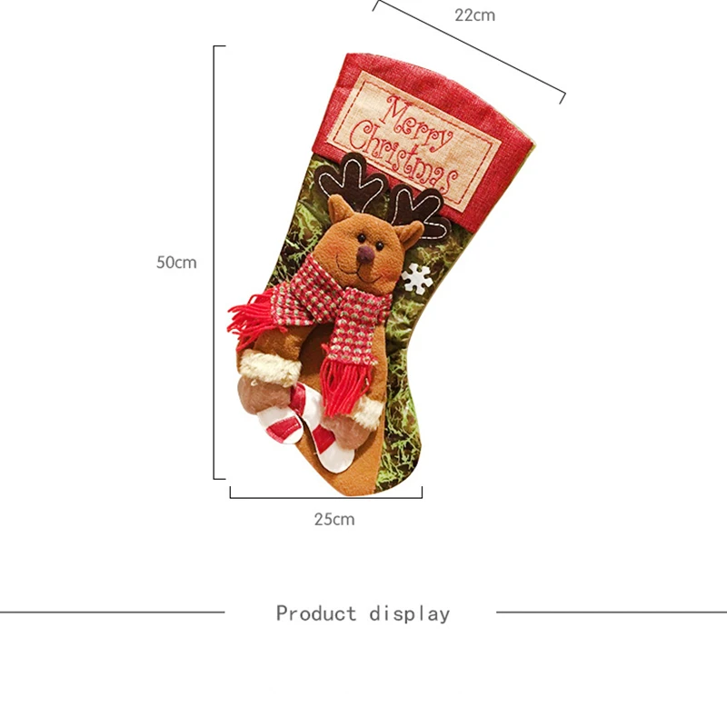 Super Bigger New Year Christmas Stocking Socks 50cm Long Christmas Super Gift  Bags Fireplace Decoration Socks Candy Holder