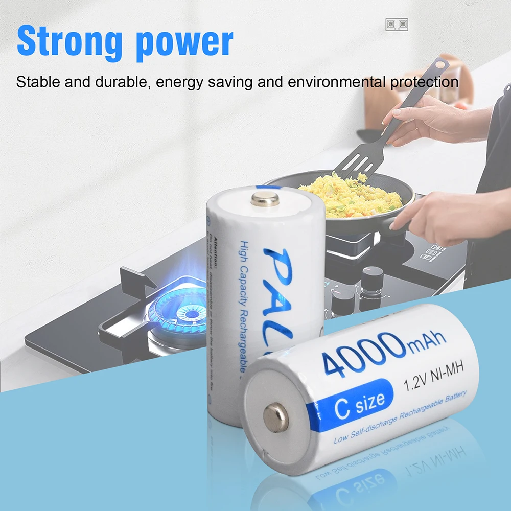 PALO-batería recargable tipo C de 4000mAh, 1,2 V, LR14 + 8 ranuras, cargador inteligente para batería de 1,2 V, AA, AAA, C, D, 9V