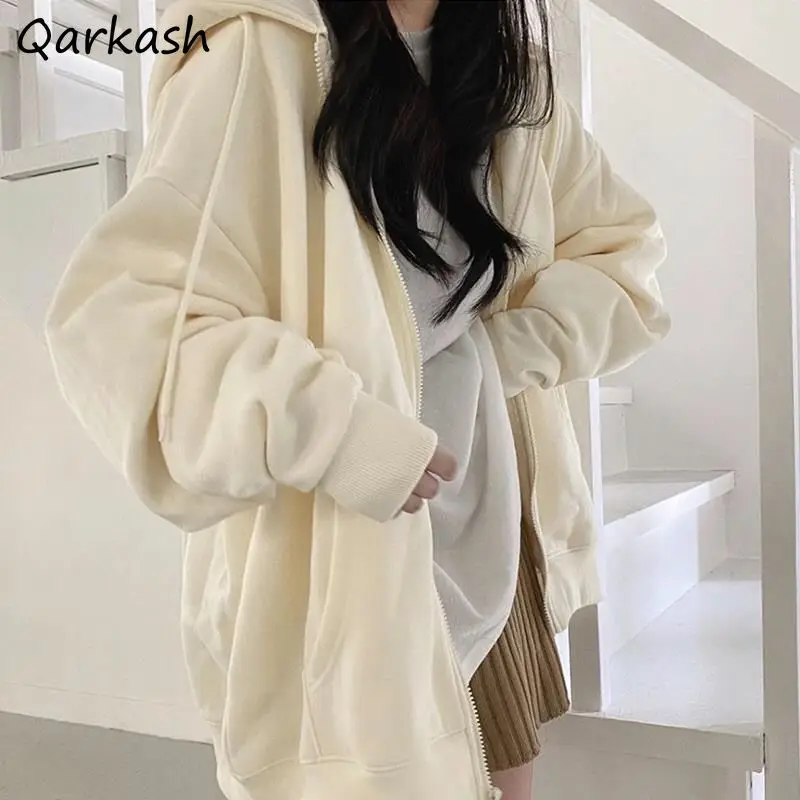 

Hoodies Women Stylish Pure Draw String Ulzzang Student Loose Chic Thickening Soft Winter Simple Street Style Classy Mujer Warm