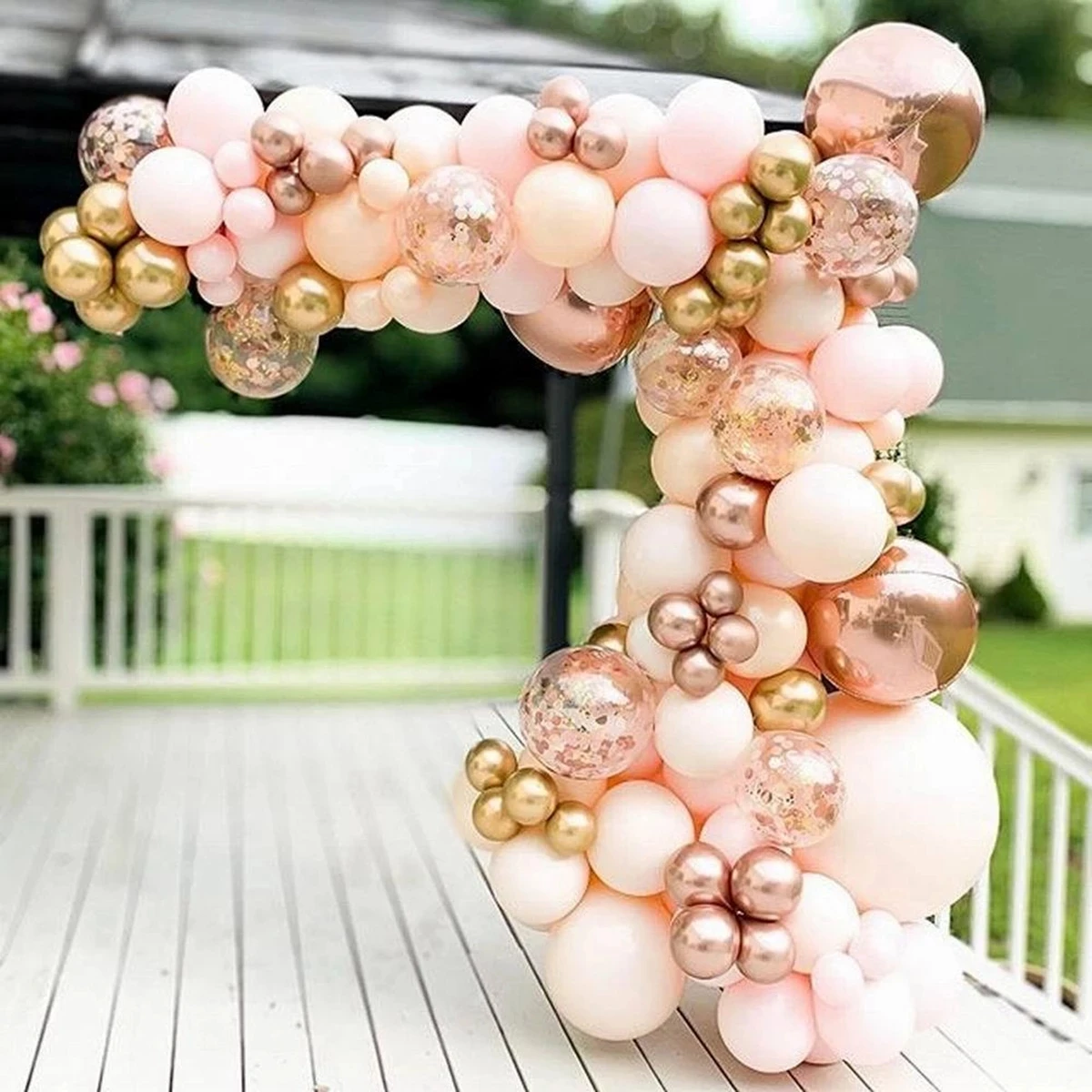 Kit de arco de guirnalda de globos rosa, decoración de fiesta de cumpleaños de boda, confeti de oro rosa para niños, globo de látex, revelación de