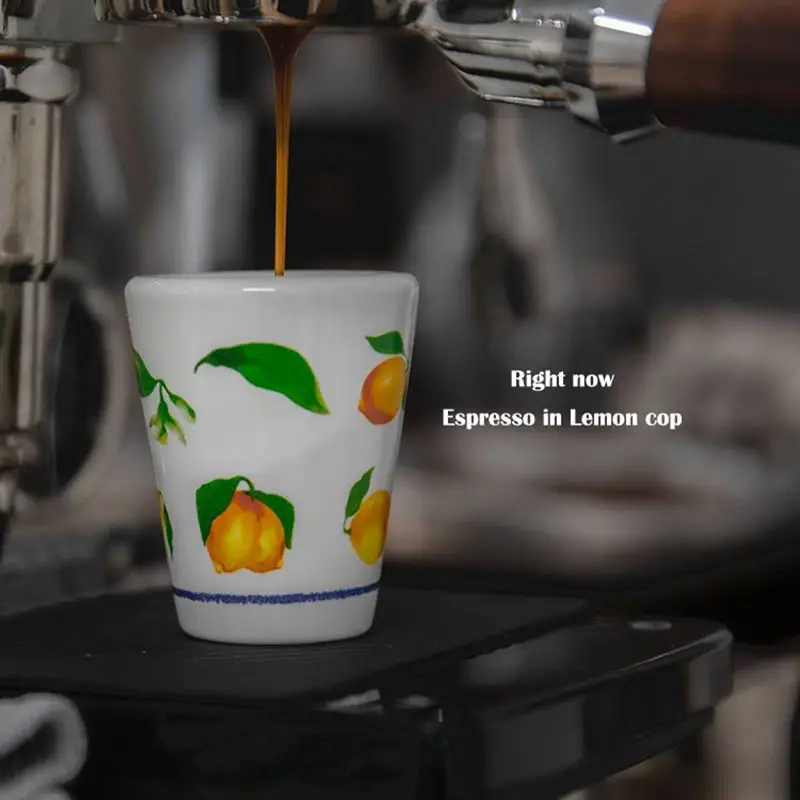 50ml Mini Coffee Mug Lemons Printed Japanese Espresso Cup Ceramic Latte Cup Creative Shot Glasses Home Cafe Bar Drinkware