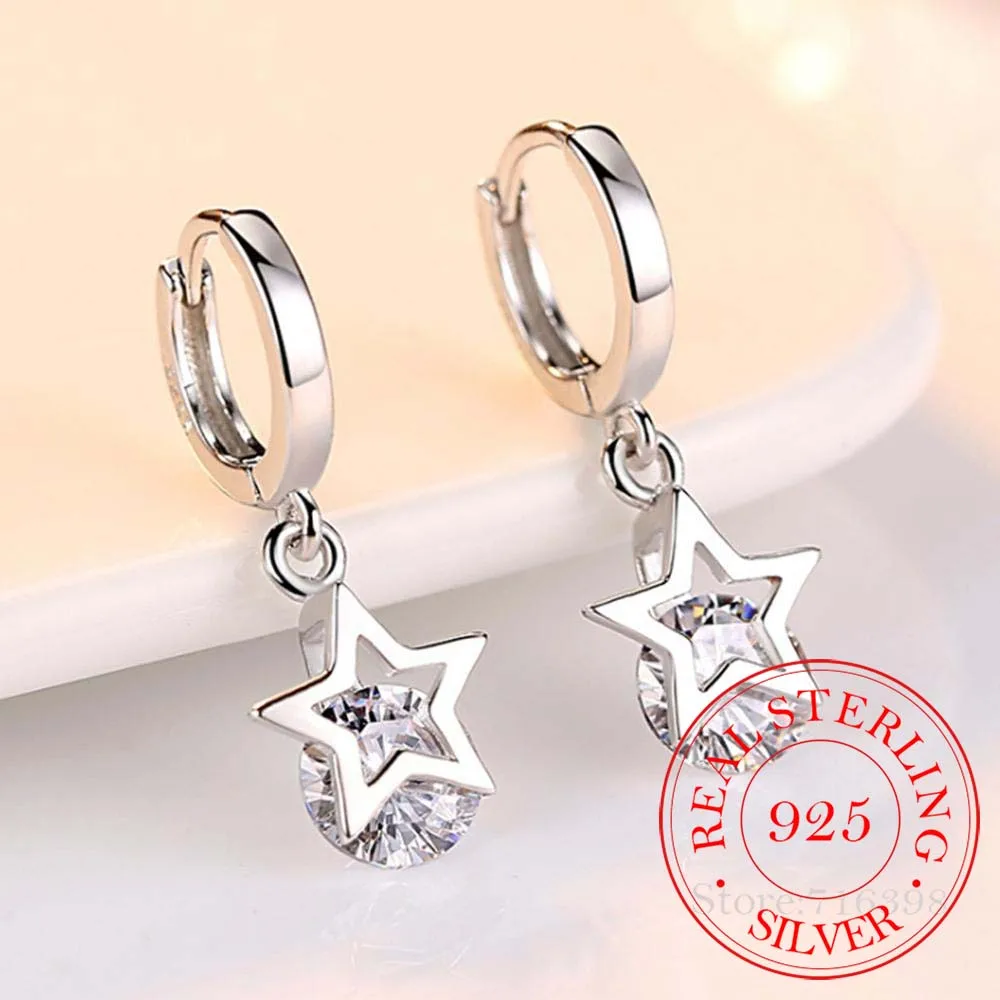 

925 Sterling Silver Crystal Star Charm Stud Earrings For Women 2023 Grils Kids Wedding Gift Female pendientes mujer moda