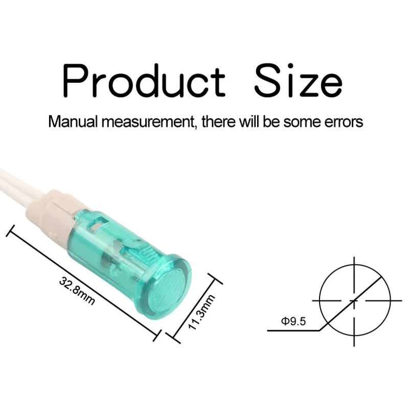 Lámpara de señal de 5 piezas, 10mm, indicador de neón de montaje en Panel, 380, 220V, 12V/24VDC, MDX-11A con cable de guía, rojo, verde, amarillo