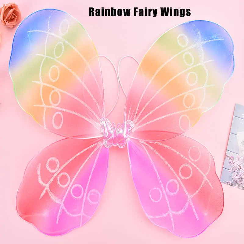 Girls Fairy Butterfly Wing Rainbow Children Birthday Party Fancy Dress Up Butterfly Costume Fairy Costume Apparel