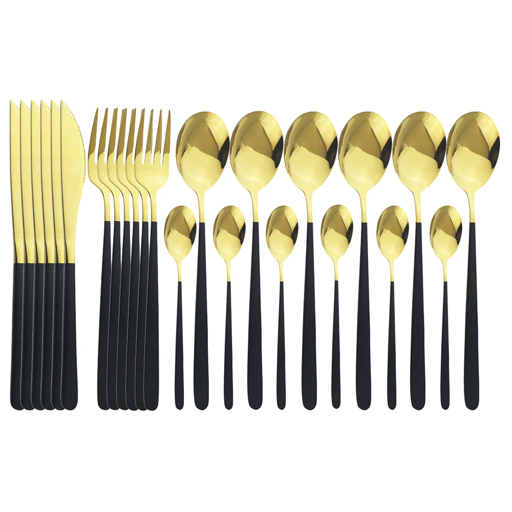 

Wedding Black Gold Dinnerware Cutlery 24Piece Stainless Steel Flatware Knife Spoon Fork Set Korean Food Silverware Tableware Set