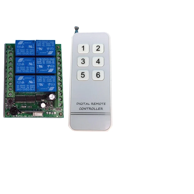 433/315Mhz DC 12V 6 CH RF Wireless Remote Control Switch Remote Control System 6 CH Relay Receiver +6 Button Transmitter