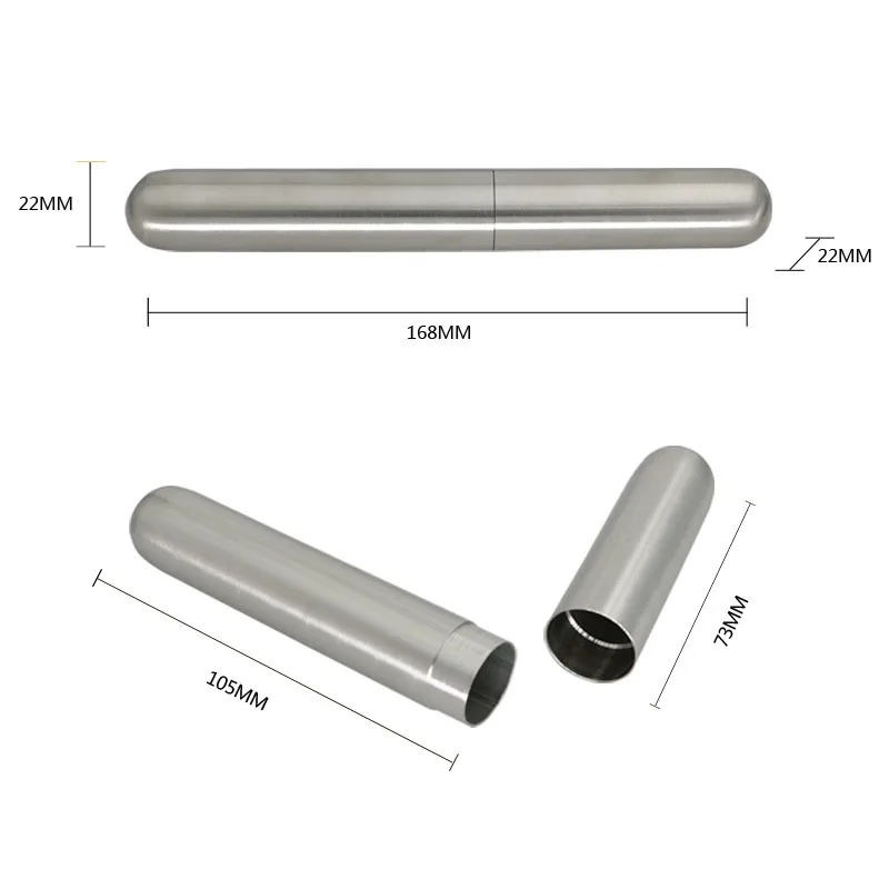 Portable Stainless Steel Cigar Tube Case Single Pipe Storage Tube