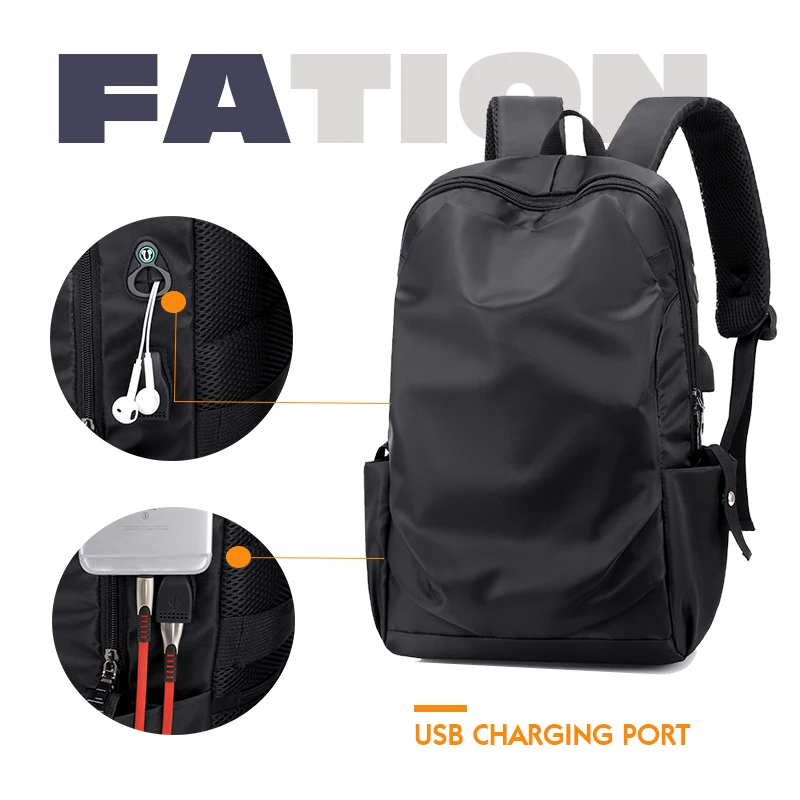 Ultra Light Oxford USB Charging Laptop Men\'s Backpack Waterproof Travel Backpack Wholesale Custom Logo Name Pattern Mochila