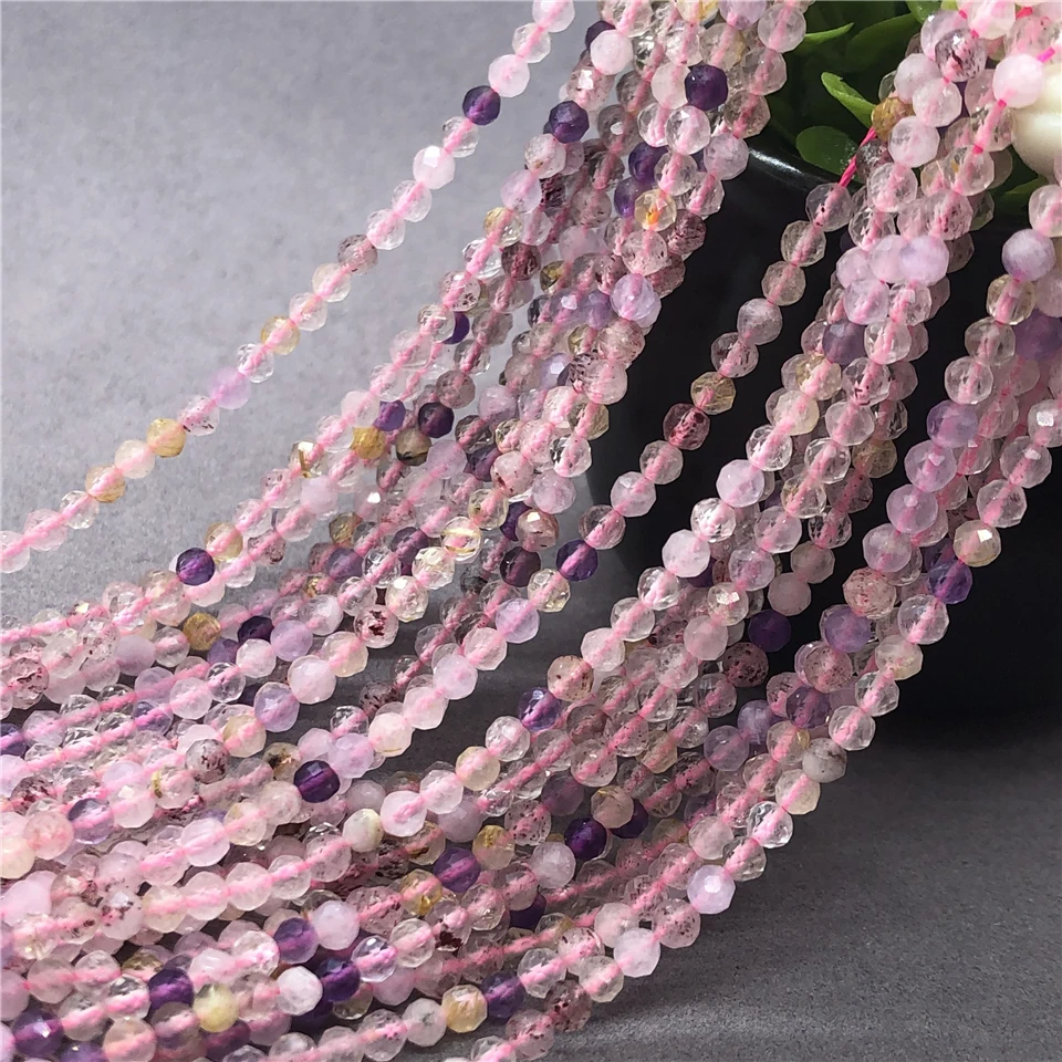 Natural Stone Small Bead Super Seven Faceted Cut Shining DIY Gem 234mm