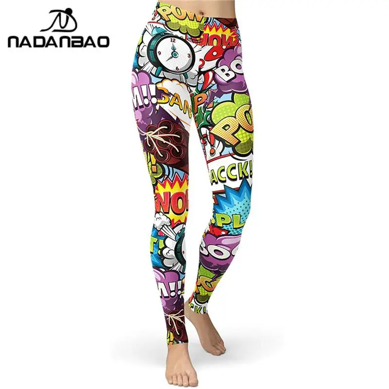 NADANBAO Women Comic Leggings Cartoon Printed Leggins High Stretch Girls Legging Punk Rock Leggin Pants Evening Clubwear New