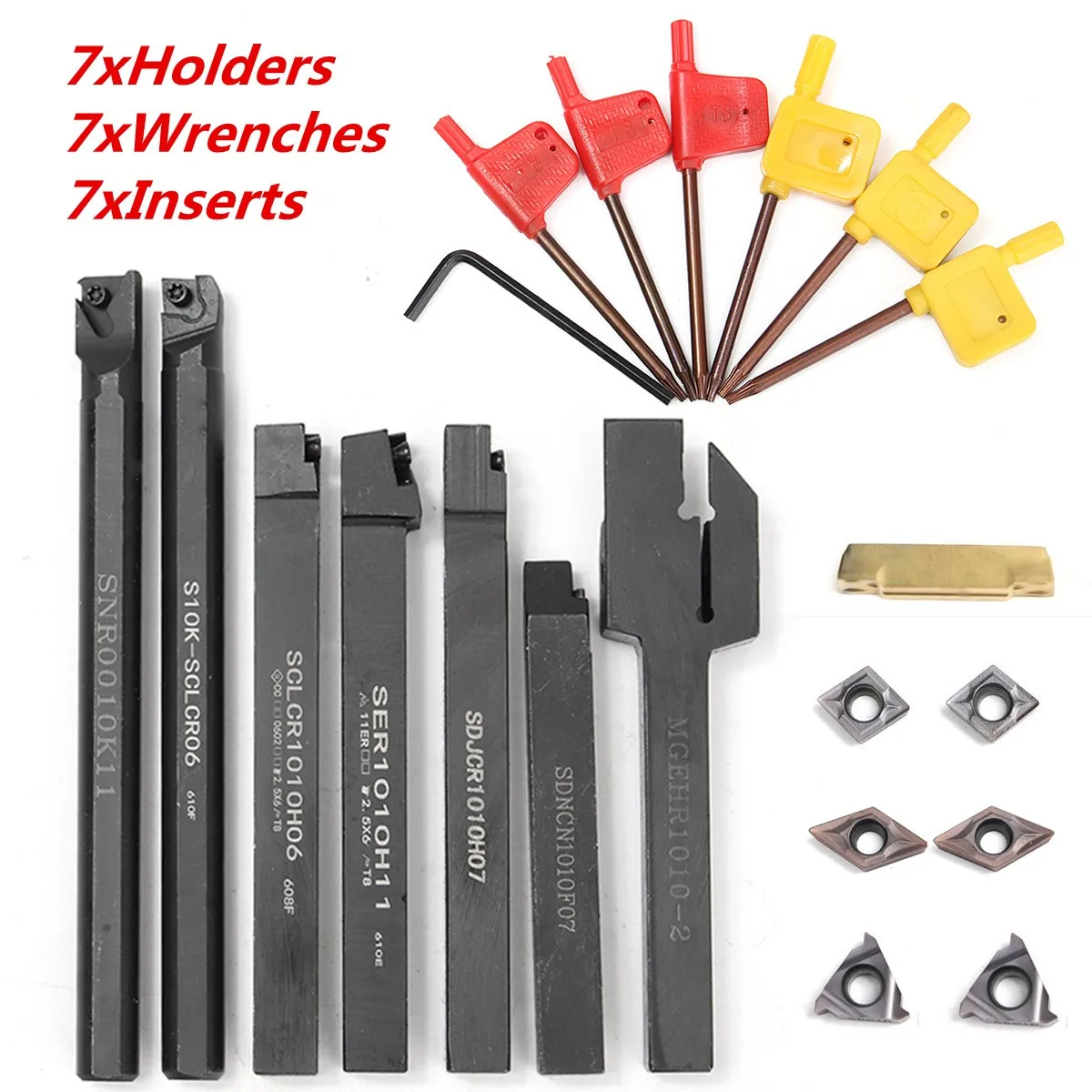 21PCS 10MM 12MM Shank Lathe Turning Tool Holder Boring Bar Lathe Tools Lathe Cutter Metal Turning Rod with Carbide Inserts
