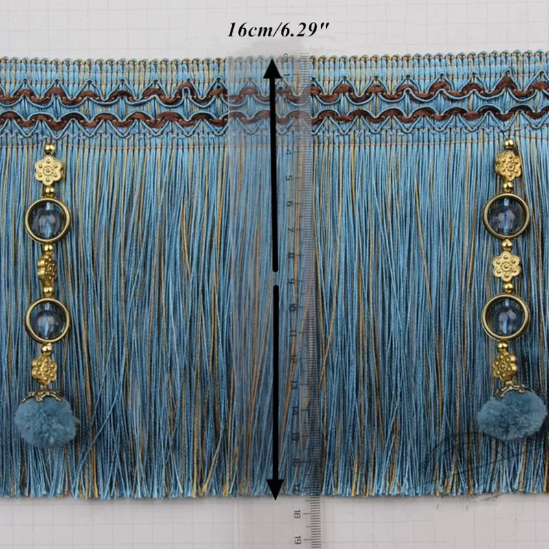 12M/lot 16cm Wide Bead Curtain Trims Long Tassel Fringe DIY Sewing Stage Sofa Cushion Decorative Lace Ribbon Curtain Accessories