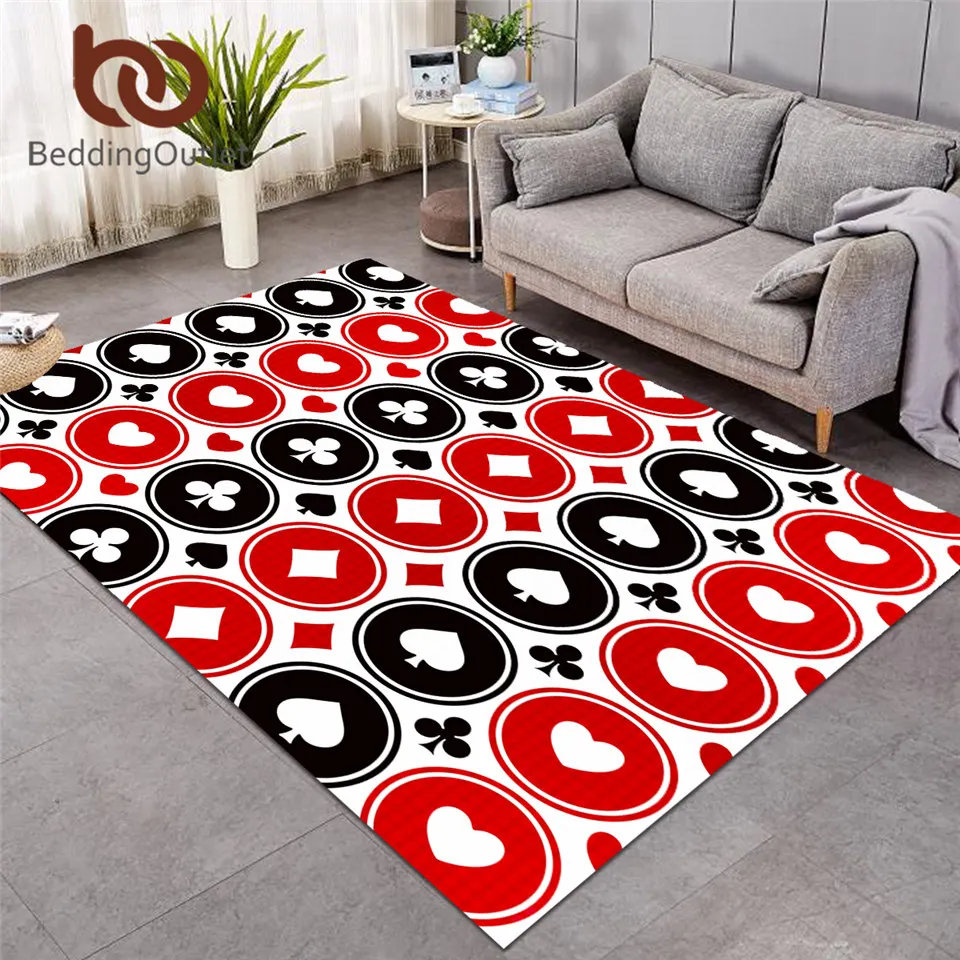 BeddingOutlet Poker Carpets Large for Living Room Playing Cards Bedroom Area Rugs Black Red White Floor Mat Games Funny alfombra