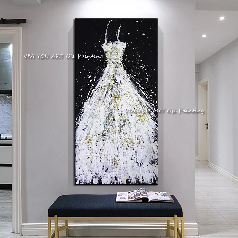 

Handmade Wedding Dress Oil Painting Poster Nordic Style Canvas Wall Art Canvas Painting for Living Room Bedroom Home Decoration