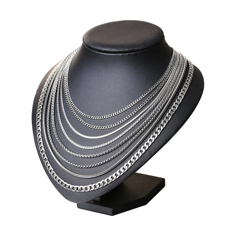 Naszyjnik łańcuch dla mężczyzn 60cm długi naszyjnik 3mm szeroki naszyjnik dla mężczyzn SilverTitanium łańcuch z ogniwami stalowymi naszyjniki mężczyzn — zdjęcie 4