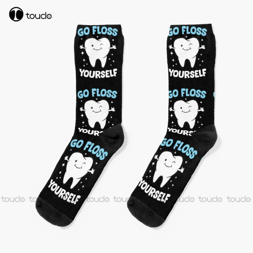 Hygienist Teeth Assistant Tooth Go Floss Yourself Dentist Socks Cozy Socks Personalized Custom Unisex Adult Teen Youth Socks