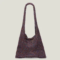 Casual Sequins Knitted Tote Bag Designer Women Handbags Large Capacity Shoulder Bags Shinny Shopper Bag Plush Big Purses 2022