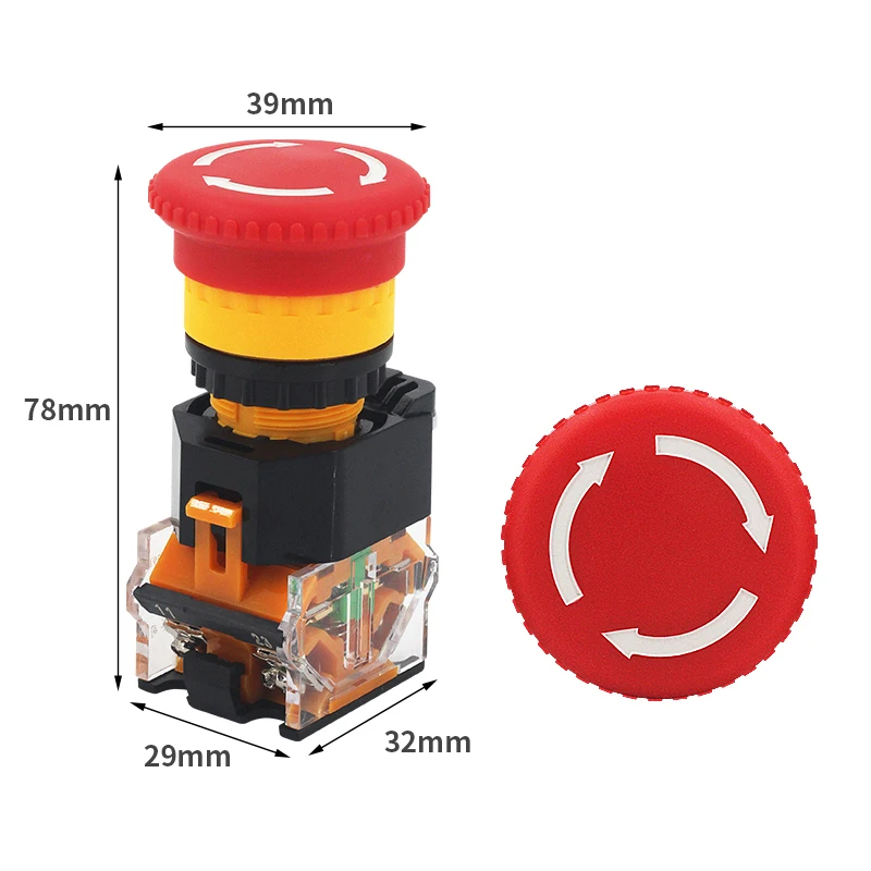 1PCS LA38-11ZS Self-Locking 22mm Emergency Power Push Button Switchstop Mushroom Head Emergency Stop Button Switch