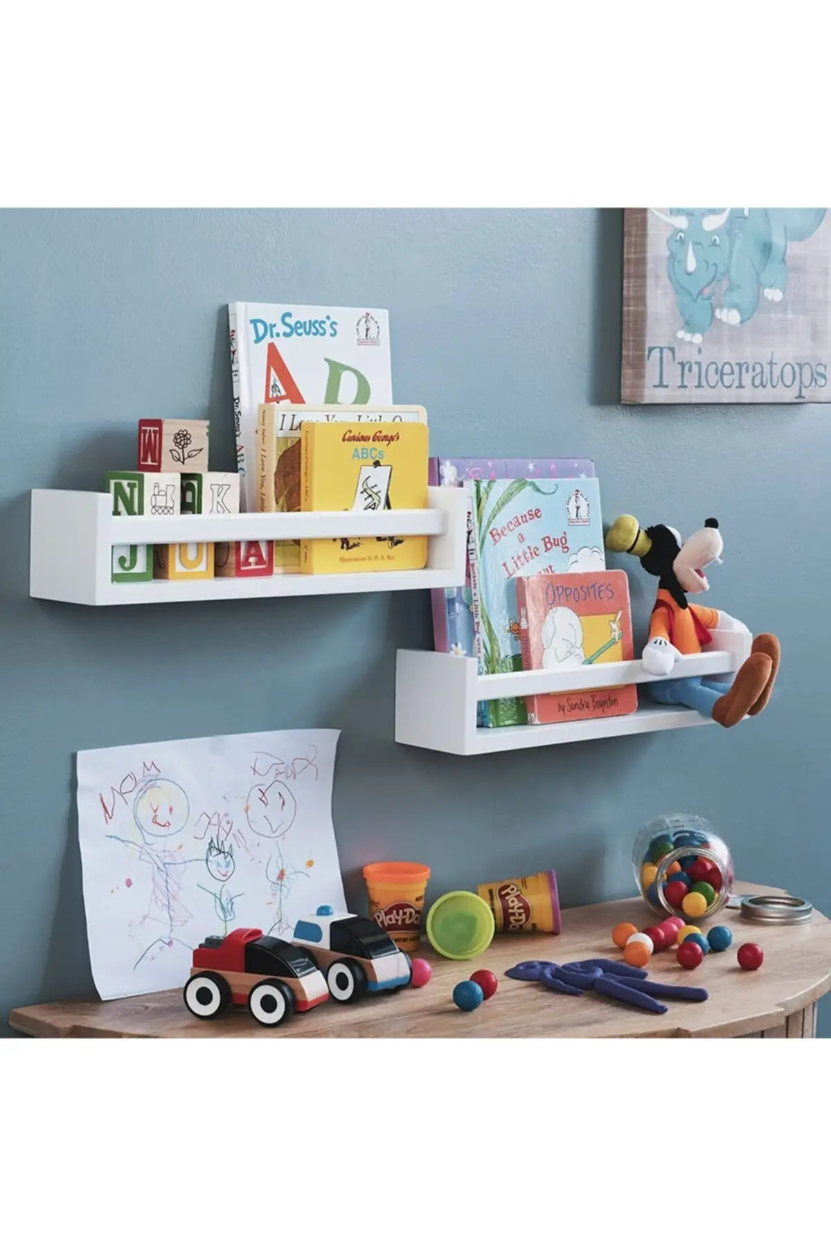 Montessori Children Room Educational Bookcase 2 Li Wall Rack Set