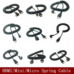 HD-to Right Left Up Down Angle Mini HD Micro HDMI-compatible Male To Male Stretch Spring Curl Flexible Cable V1.4 DSLR 0.5M/1.8M