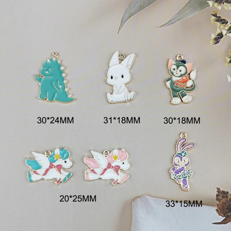 10pcs Cartoon Bunny Monkey Dinosaur Unicorn Enamel Charms Aniamls Alloy Pendants Craft DIY Earrings Necklace Jewelry Accessory