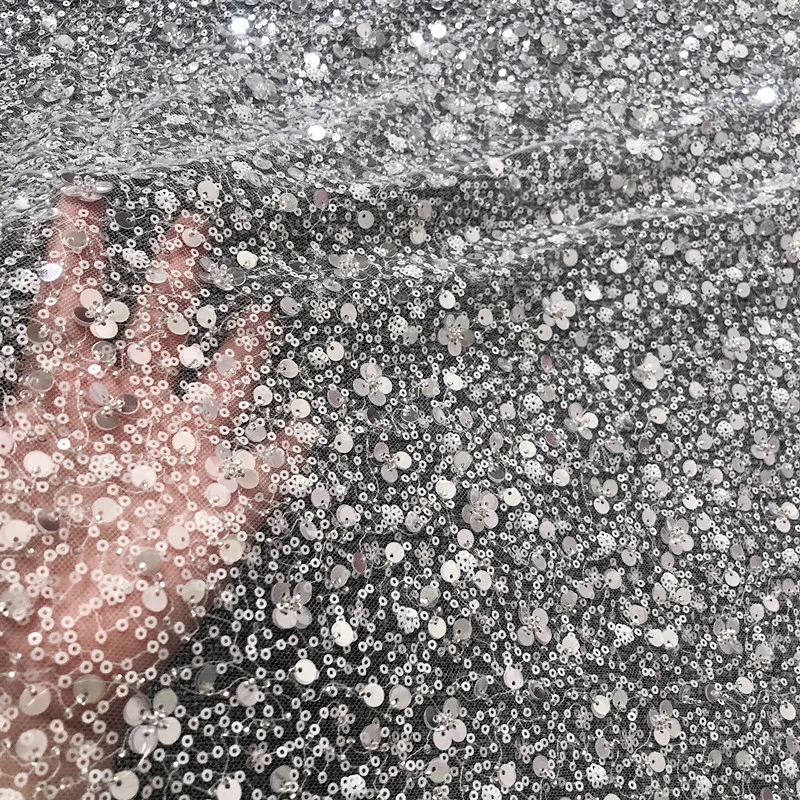 Elfenbein perlen Pailletten Spitze Stoff, Luxus Abendkleid, französische Braut Hochzeit Stoff – Detail 8