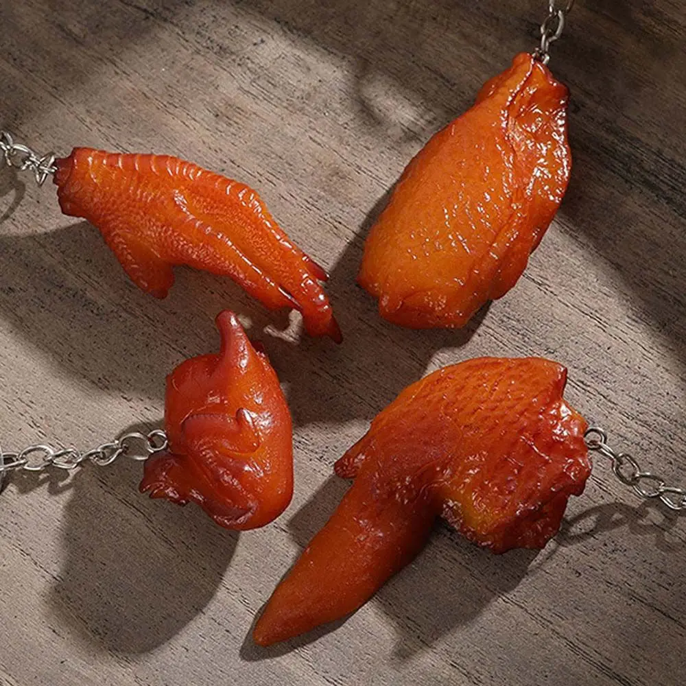 Ornaments PVC Pork Belly Trotters Roast Chicken Simulation Food Keychains Fashion Jewelry Bag Pendant Fast Food Key Ring