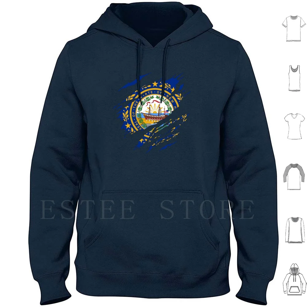 ¡Nuevo Hampshire! Sudaderas con capucha Bandera de manga larga Bandera del estado New Hampshire Hampshire Nueva montaña Vermont Senderismo Montaña