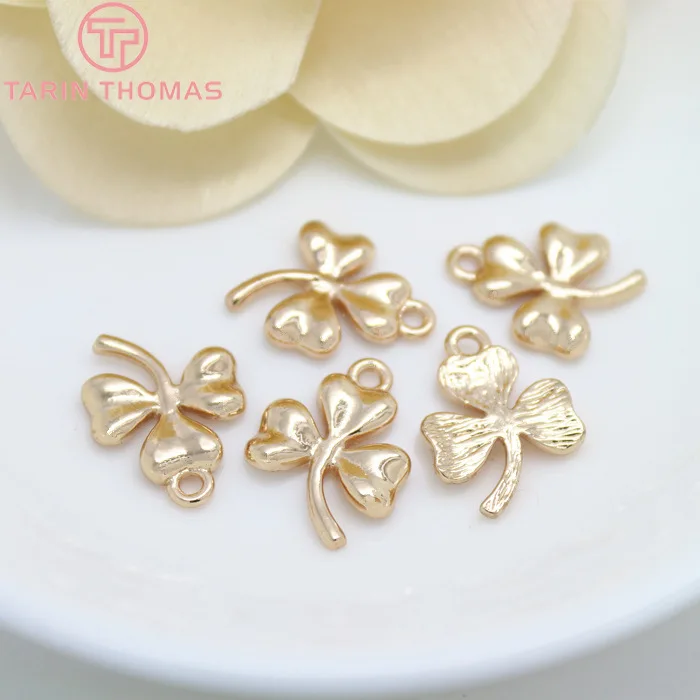 (491)6PCS 13x17MM 24K Champagne Gold Color Plated Brass Clover Charms Pendants High Quality Diy Jewelry Accessories