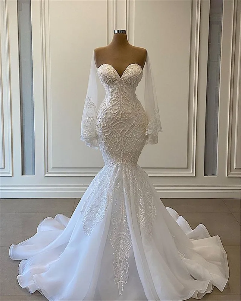 Vestidos de casamento de sereia de renda sem costas sexy 2022 vestido de noiva romântico querida pescoço vestidos de casamento robe de mariage