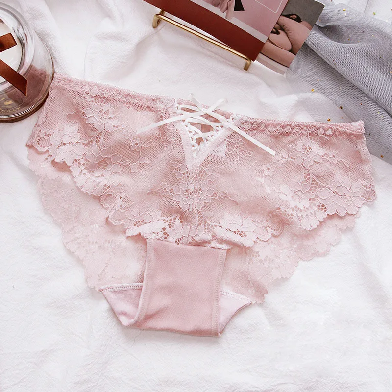 New Sexy Lace Ribbon Breathable Women Panties Low Waist Hollow Transparent Exquisite Flower Gentlewoman Style Underwear Breifs