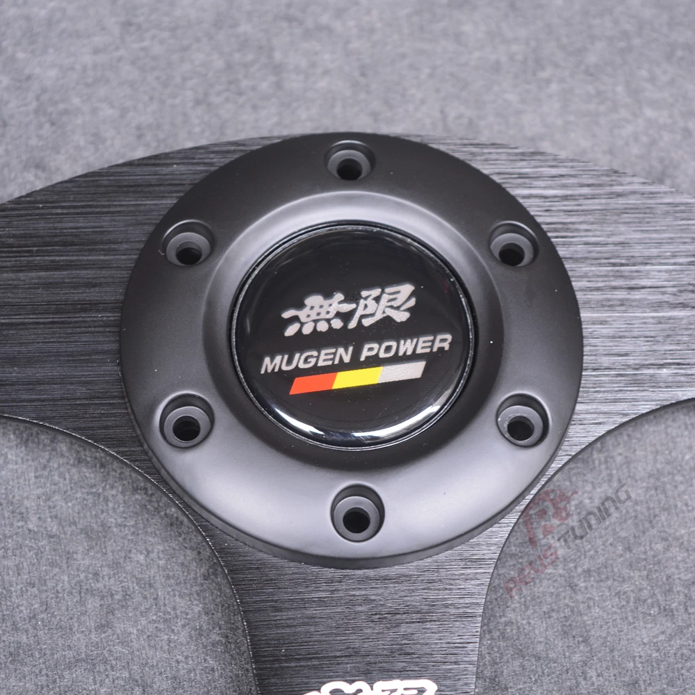 Black/Red Stitching Universal Flat JDM Mugen Style 350mm 14inches Car Racing Sport Steering Wheel With Horn Button