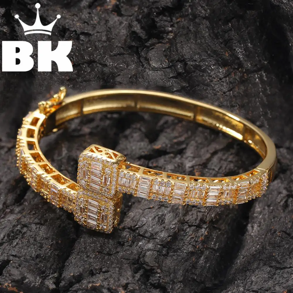 

THE BLING KING CZ Custom Opened Square Zircon Bracelet Iced Out CZ Bracelet Gold silver color For Men Luxury Drop Shipping