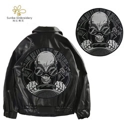 Racing Car Driver Skull Embroidery Patches Iron on  Jacket Back Patches Clothes Decorated Badge