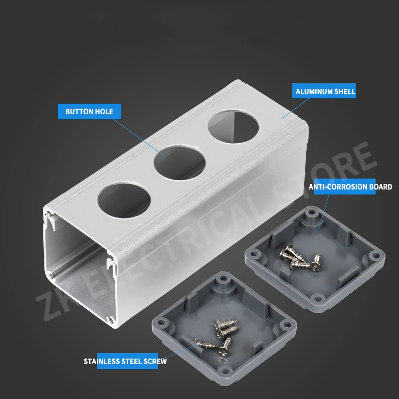Metal button box waterproof button box with/without side ear 16 22mm aluminum alloy switch box 45*45
