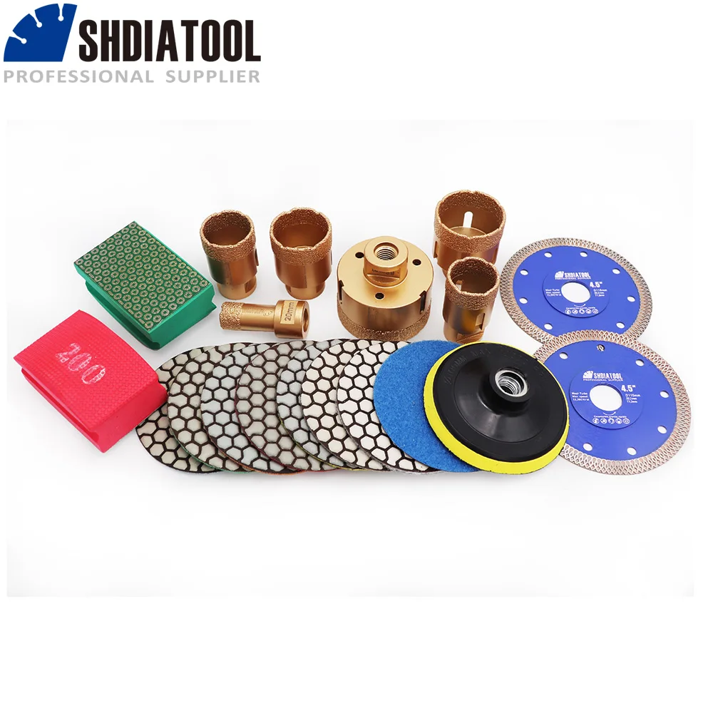 SHDIATOOL 1 Набор/19 шт алмазные сверла и полировальные колодки и задняя панель набор M14 20/35/38/43/50/68 мм резец для резьбы для резки плитки