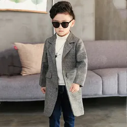 Boy Coat Turn Collar Single-Breasted Casual Spring Autumn Jacket For 5-16T Children Outerwear Gray High Quality