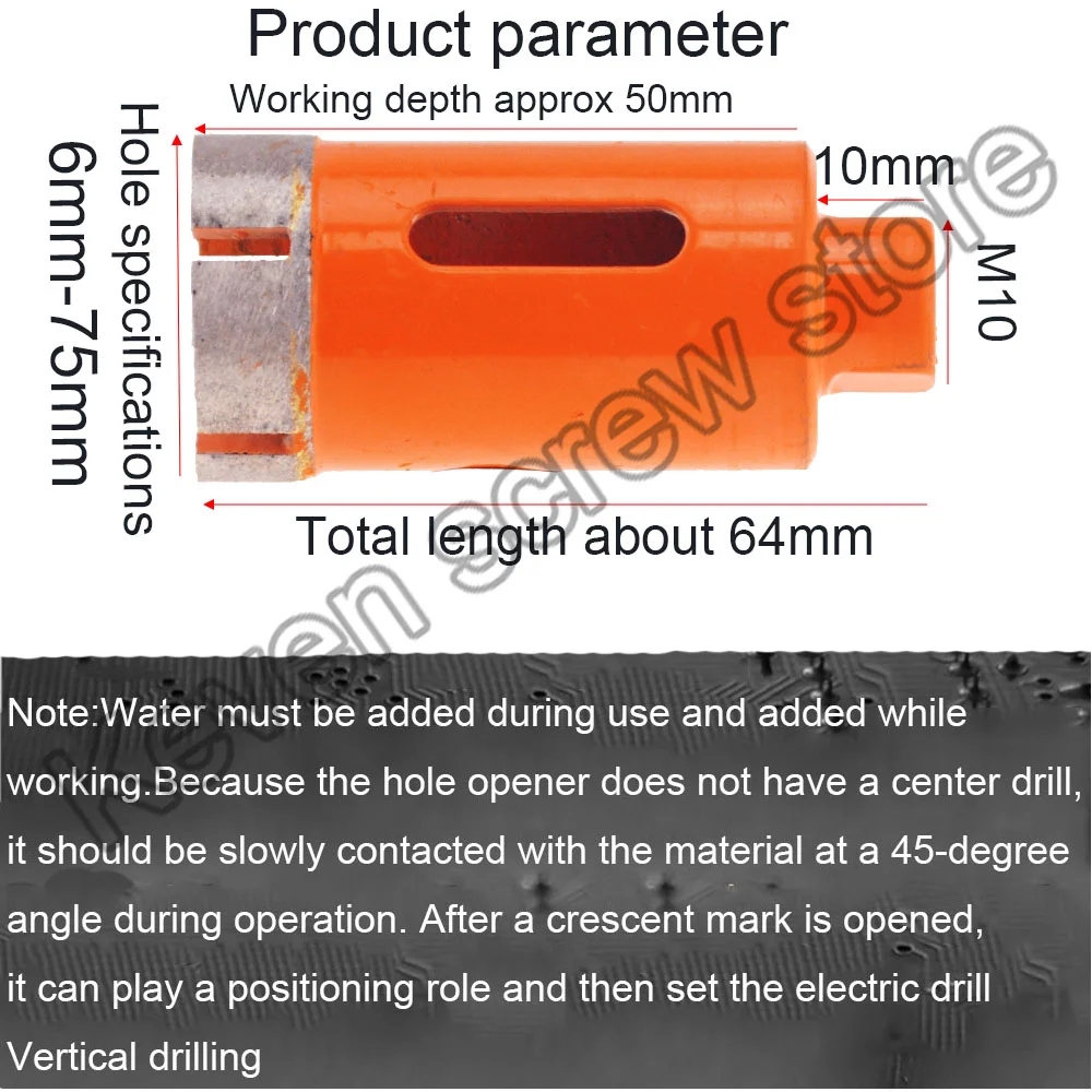 1PCS 6MM-16MM Diamond Drill Cutter Saw Core Drill Bit M10 Angle Grinder Hole Opener For Marble Concrete Drilling