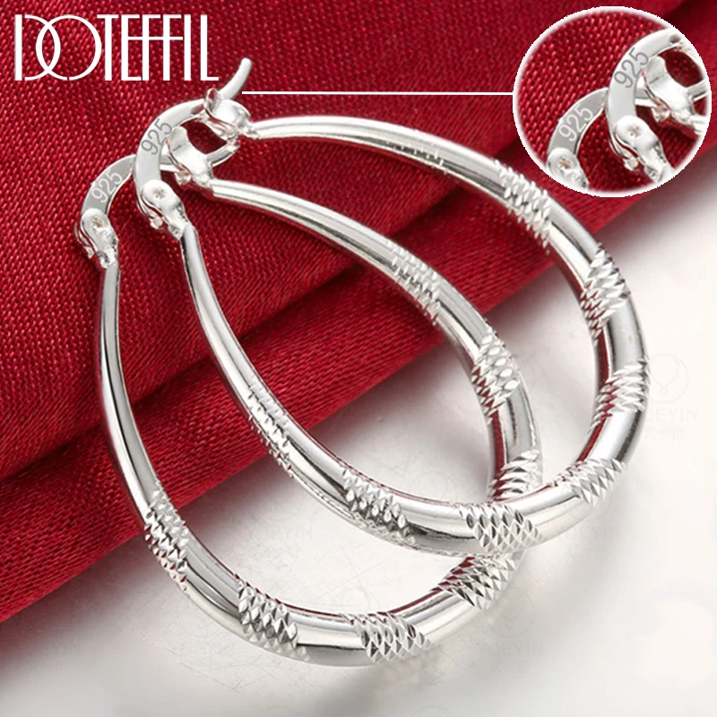 DOTEFFIL 925 Sterling Silver 39mm U Circle Screw Thread Hoop Earrings Women Party Gift Fashion Wedding Engagement Charm Jewelry