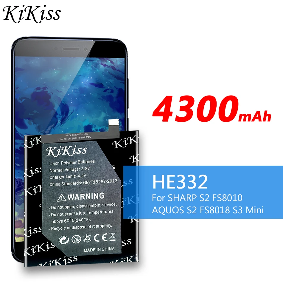 

Сменный аккумулятор KiKiss большой емкости 4300 мАч HE332 для Sharp S2 fs8010 Aquos S2 FS8018 S3 Mini S3mini мобильный телефон