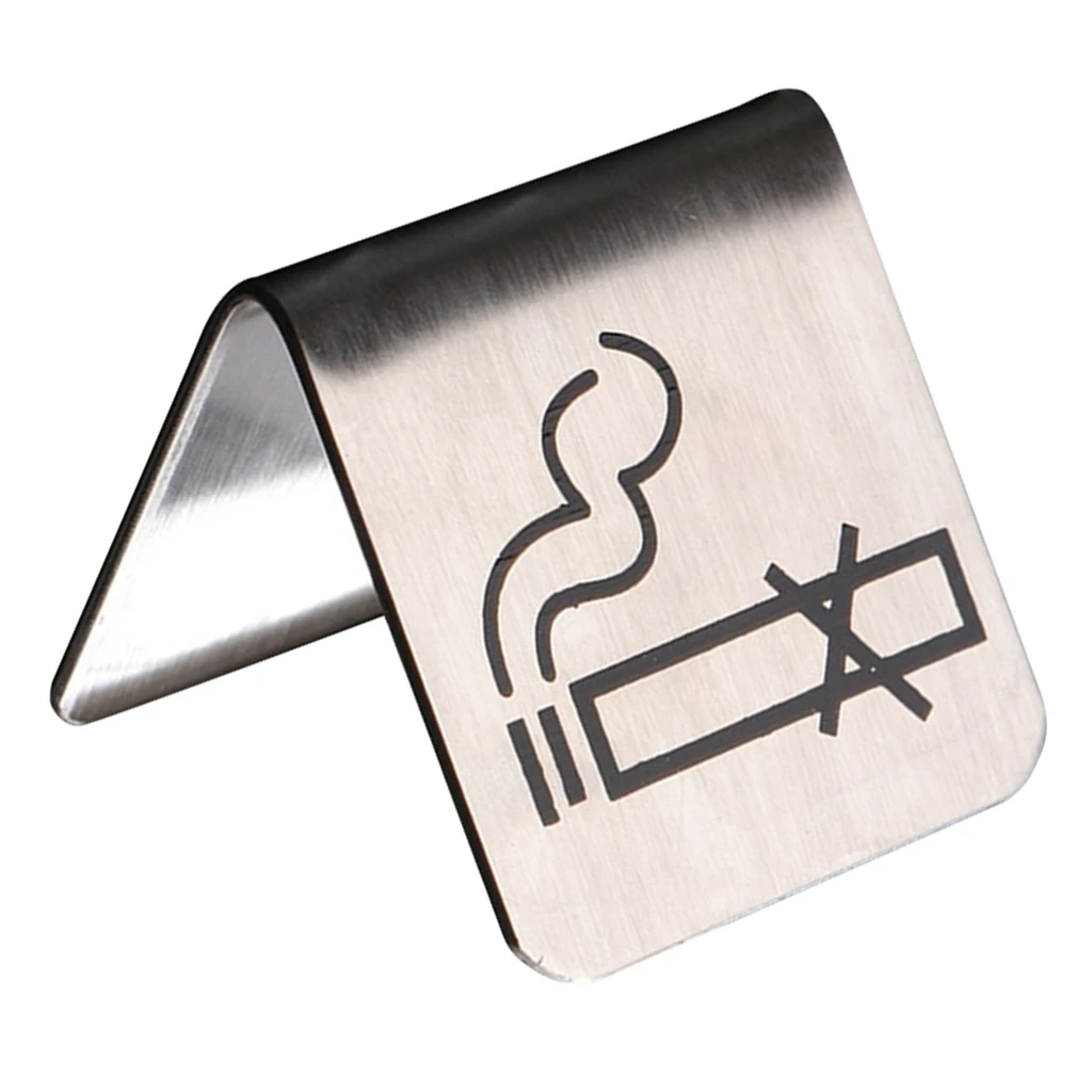 Brushed Stainless Steel No Smoking Sign Double Sided Table Top Tent Compliance Signs for Buffet 2x2inch