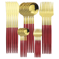 JANKNG 6/30p Red Gold Cutlery Set Tableware Set Dinnerware Fruit Cake Fork Stainless Steel Flatware Set Dessert Fork Kitchen Set