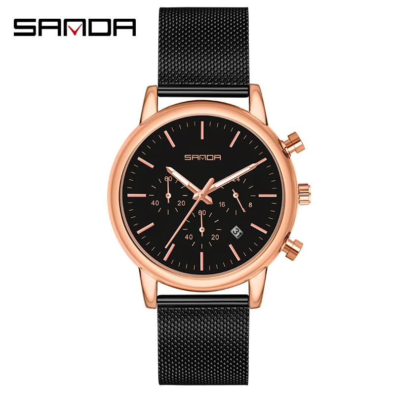 SANDA Sports Fashion Six-pin With Calendar Waterproof Mesh Belt Business Men's Watch Montre Homme date Clock Stop Watch men