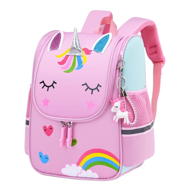 Girl School Bags Child Pink Unicorn Nylon Printing Backpack Kindergarten Student Cute Girls Children\'s Schoolbag Waterproof Kid