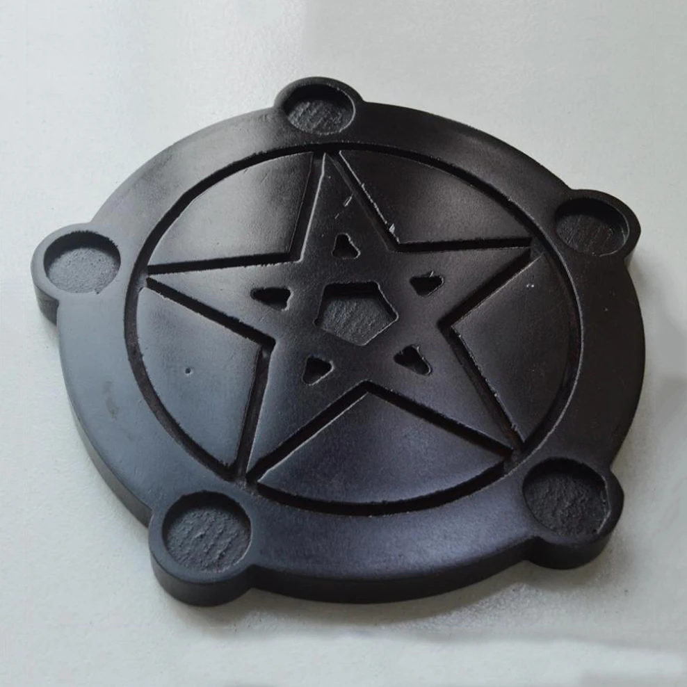 1pc, Solid wood pentagram candle holder, Western witch sacrificial ritual tray, Altar candle holder religious ornaments