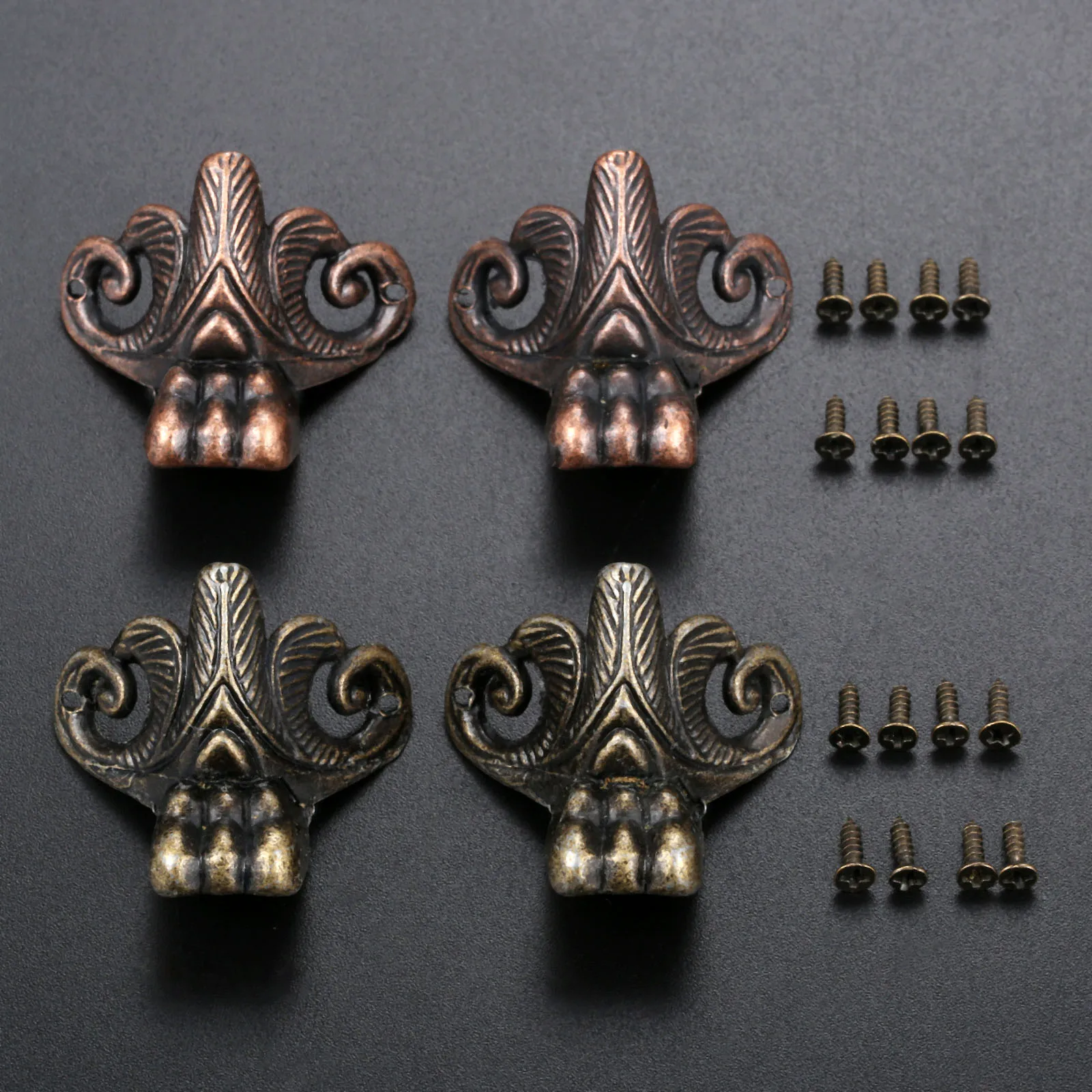 4pcs Vintage Animal Feet Corners Decor Leg w/screw Jewelry Wood Box Edge Cover Protector Guard Antique Bronze Copper Old Chinese