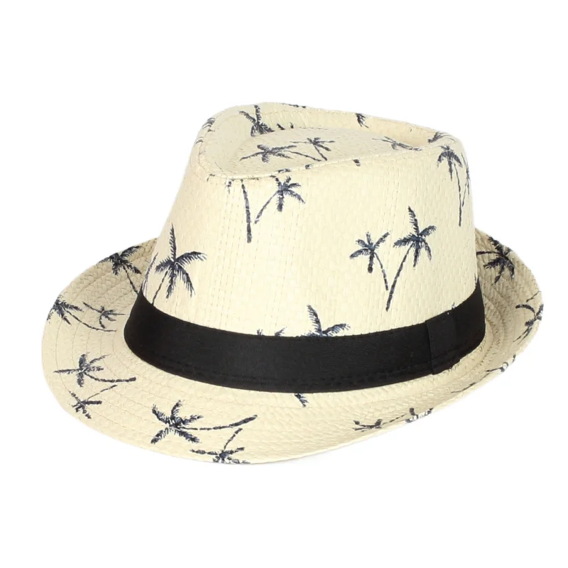 Wholesale Fashion Lady Fedora Trilby Gangster Cap Straw Panama Hat Men Women Summer Beach Paper Jazz Hats With Tree